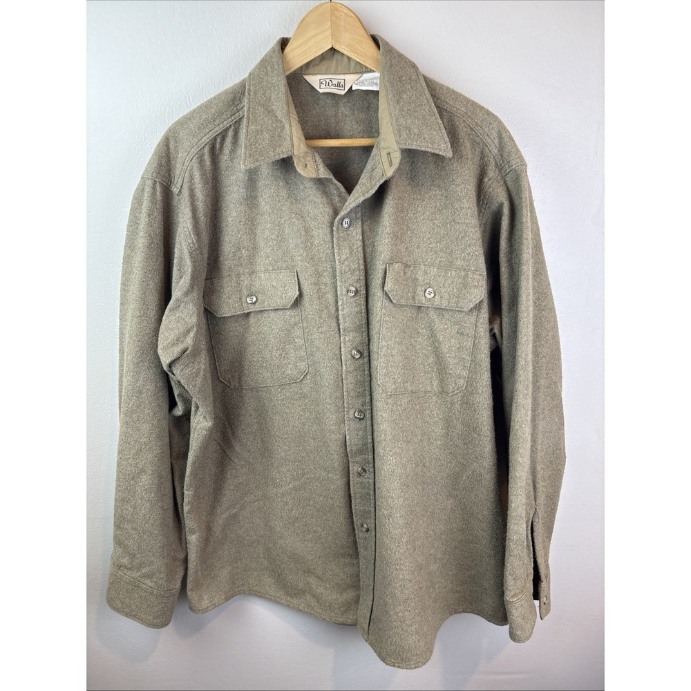 Vintage Walls Made In Usa Long Sleeve Work Shirt Tan Heavyweight Size XL